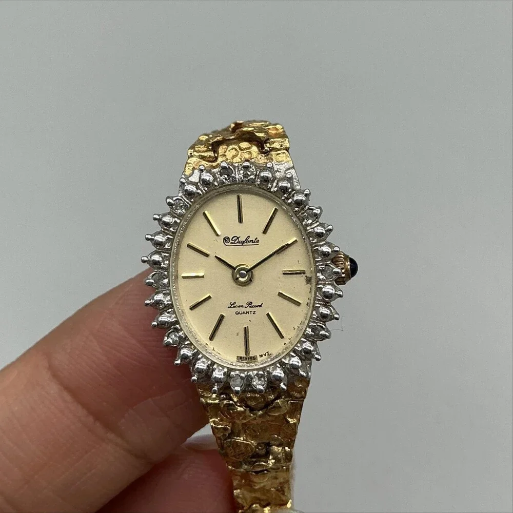 Dufonte Lucien Piccard Diamond Womens Watch 18mm Nugget Band New Battery 6.75
